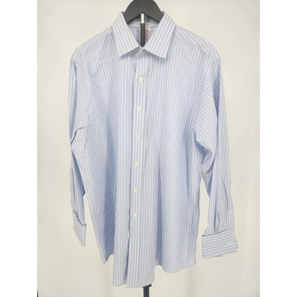 Brooks Brothers Traditional Fit Non-Iron French Cuff Striped Shirt Blue 16.5 33